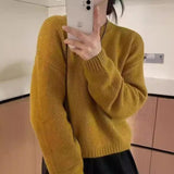 outfit inspo 2024 Autumn and Winter Solid Color round Neck Knitted Pullover Women's New Lazy Style Short Soft Glutinous Outer Wear Top