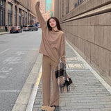 mini uggs outfit Knitted Sweater Suit Women's Autumn and Winter New Style Fried Street Western Style Internet Celebrity Fashion Temperament Wide-Leg Pants Two-Piece Set