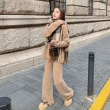 mini uggs outfit Knitted Sweater Suit Women's Autumn and Winter New Style Fried Street Western Style Internet Celebrity Fashion Temperament Wide-Leg Pants Two-Piece Set