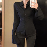 business casual outfits Waist-Tight Shirt Women's Long-Sleeved Spring and Autumn Women's Pure Desire White Bell Sleeve Inner Top Design Sense Niche Shirt