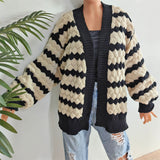 Patcute men fall outfits casual 2024 Autumn and Winter Women's Warm Cardigan Sweater Three-Dimensional Contrast Color Striped Woven Casual Coat