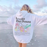 fall outfit ideas for school Protect Our Oceans Respect The Local Printed Hooded Women