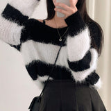 sweater Elegant Lazy Style off-Shoulder Striped Sweater Women's Korean-Style Autumn and Winter Outer Wear Short Soft Glutinous off-Shoulder Sweater Top