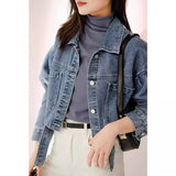 Patcute fall 2024 fashion trends Denim Coat Short Ripped Loose Long Sleeve Spring and Autumn Jacket for Women Summer