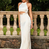 birthday outfit Summer New Sexy Fashion Sweet and Spicy Style Dress Halter Hollow White Backless Slimming Dress