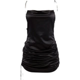 Patcute dress to impress codes Sexy Hot Girl Backless Slimming Sling Dress French Retro Niche Pleated Drawstring Adjustable Black Dress