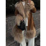 2000s fashion Fashion Stitching Fur Coat 2024 Fashion Winter Women's Button Warm Coat