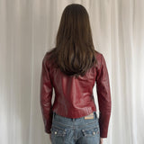 2000s fashion Punk Motorcycle Style Retro Red Leather Jacket New Casual Stand Collar Zipper Leather Coat for Women Autumn