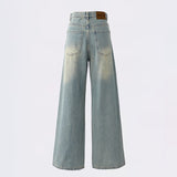 90s streetwear Jinyin American Retro High Waist Distressed Loose Wide Leg Pants Early Autumn New Straight Jeans Trousers Lengthened