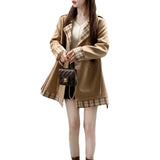 2024 fall fashion trends Maple Candy Girl Khaki Trench Coat Female 2024 Autumn Plaid Stitching Coat Small Versatile Mid-Length Trench Coat