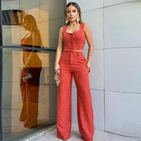 fall outfits aesthetic Summer New Women's Sexy Sleeveless Top and Trousers Two-Piece Set Suit