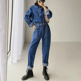 black men fashion urban Casual Jumpsuit Women's Ins Style Fashion Spring Women's Long-Sleeved One-Piece Jeans New