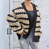 men fall outfits casual 2024 Autumn and Winter Women's Warm Cardigan Sweater Three-Dimensional Contrast Color Striped Woven Casual Coat