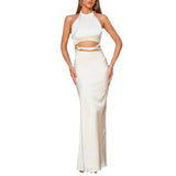 birthday outfit Summer New Sexy Fashion Sweet and Spicy Style Dress Halter Hollow White Backless Slimming Dress