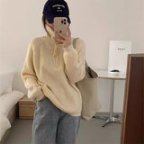 mens fashion Korean Style Half Zipper Sweater Women's Autumn and Winter New Style Pit Design Sense Stand Collar Soft Glutinous Loose Outer Wear Sweater Top