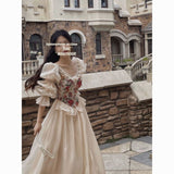 one with nature dress to impress Spring 2024 New French Retro Court Style round Neck Bubble Long Sleeve Princess Dress Fairy Dress Oil Painting