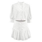 fall 2024 fashion trends 2024 Summer White Lantern Sleeve Shirt Short Skirt Two-Piece Set Women's Design Sense Professional Suit Women's Clothing