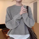 outfit inspo 2024 Autumn and Winter Solid Color round Neck Knitted Pullover Women's New Lazy Style Short Soft Glutinous Outer Wear Top