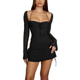 going out outfits 2024 Solid Color Fashion Hollow-out Halter Tube Top Dress Women's Spring and Summer Square Collar Women's Sexy Lace-up Short Skirt