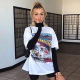 outfit inspo Fashion Top Women's American Retro Short Sleeve Ins Internet Celebrity Same Style Racing Printed Loose T-shirt Women 11713