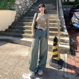 90s streetwear Jinyin American Retro High Waist Distressed Loose Wide Leg Pants Early Autumn New Straight Jeans Trousers Lengthened