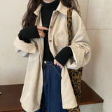 Patcute fall outfits aesthetic Corduroy Coat Women's Autumn and Winter All-Matching Jacket New Retro Hong Kong Style Mid-Length Shirt Fashionable Top