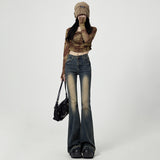 2000s fashion Vintage Washed Jeans Women's High Waist Skinny 2024 New Autumn American Style Frayed Flared Horseshoe Pants