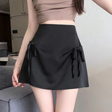 guys in skirts Satin Bow Lace-up Skirt Women's Summer 2024 Anti-Exposure High Waist Slimming A- line Hip Skirt