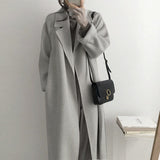 Women's Woolen Overcoat Korean Style Fried Street Suit Collar Loose Lace-up Autumn and Winter Extended Double-Sided Woolen Overcoat