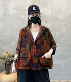 style mistakes Hooded Cotton and Linen Coat for Women 2024 Autumn Artistic Retro Loose Slimming Printed Pocket Casual Top