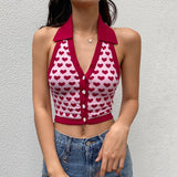 90s fashion men Spring and Summer New Irregular Pattern Halter Sexy Top Backless Cardigan Knitted Sling