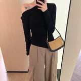 Patcute 2000s fashion Autumn and Winter  Autumn and Winter New/Elegant Waist-Tight Pleated Oblique Collar Sweater