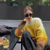 2000s fashion Lazy Style Faux Mink Velvet Loose Color Matching Sweater New Autumn and Winter Retro Hong Kong Style