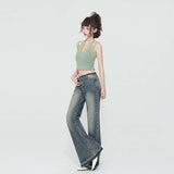 outfit inspo Spring New American Retro Hot Girl Mid-Low Waist Frayed Flared Jeans for Women