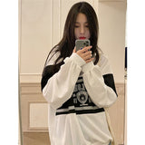 masc outfits American Retro Polo Sweater Women's Spring and Autumn Thin Loose BF Lazy Oversize Long Sleeve Top Ins Fashion