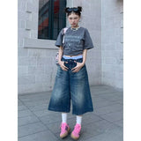 2024 fall fashion trends Summer American Retro Washed Distressed Wide Leg Denim Shorts Men's and Women's Neutral High Street Vibe Straight Loose Cropped