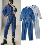 black men fashion urban Casual Jumpsuit Women's Ins Style Fashion Spring Women's Long-Sleeved One-Piece Jeans New