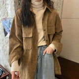 fall outfits aesthetic Corduroy Coat Women's Autumn and Winter All-Matching Jacket New Retro Hong Kong Style Mid-Length Shirt Fashionable Top