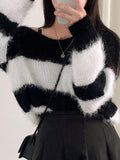 sweater Elegant Lazy Style off-Shoulder Striped Sweater Women's Korean-Style Autumn and Winter Outer Wear Short Soft Glutinous off-Shoulder Sweater Top