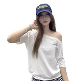 outfit ideas for school Pure Sexy off-Shoulder Loose plus Size Short-Sleeved T-shirt Women's Summer Korean Style New Casual Simple Bottoming Top Women's T-shirt Fashion