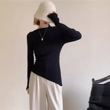 fall 2024 fashion trends Oblique Collar off-the-Shoulder Irregular Thread Slim Slimming Sexy Temperament Bottoming Shirt Sweater for Women