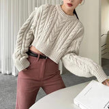 Patcute old money outfits Western Style Short Thick Needle Thickened Sweater Women's 2024 Autumn and Winter High Waist Sweater Japanese Style Lazy Style Soft Glutinous Top