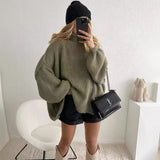  fashion Autumn and Winter New Loose Half Turtleneck Commuter Style Fake Reverse Wear Knitted Pullover Solid Color Sweater for Women