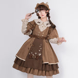 Autumn and Winter Lolita Dress Cat Detective JSK Japanese Style Cardigan Retro Preppy Style Dress