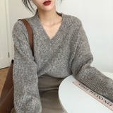 Patcute Fall outfits Sweater Lazy Style V-neck Pullover Women's Loose 2024 Autumn and Winter Korean Style New Retro Women's Sweater