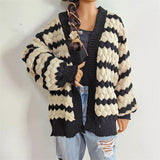 men fall outfits casual 2024 Autumn and Winter Women's Warm Cardigan Sweater Three-Dimensional Contrast Color Striped Woven Casual Coat