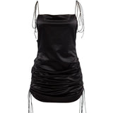 Patcute dress to impress codes Sexy Hot Girl Backless Slimming Sling Dress French Retro Niche Pleated Drawstring Adjustable Black Dress