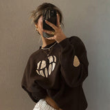 outfit ideas 2024 Autumn and Winter New Women's Love Printed Pullover Casual Sweater Women's All-Match Long-Sleeved Top