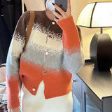 fashion urban Spring and Autumn Retro Contrast Color Gradient Soft Glutinous Personality Chic Niche Knitted Cardigan Sweater Coat for Women outside