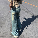 90s streetwear Jinyin American Retro High Waist Distressed Loose Wide Leg Pants Early Autumn New Straight Jeans Trousers Lengthened